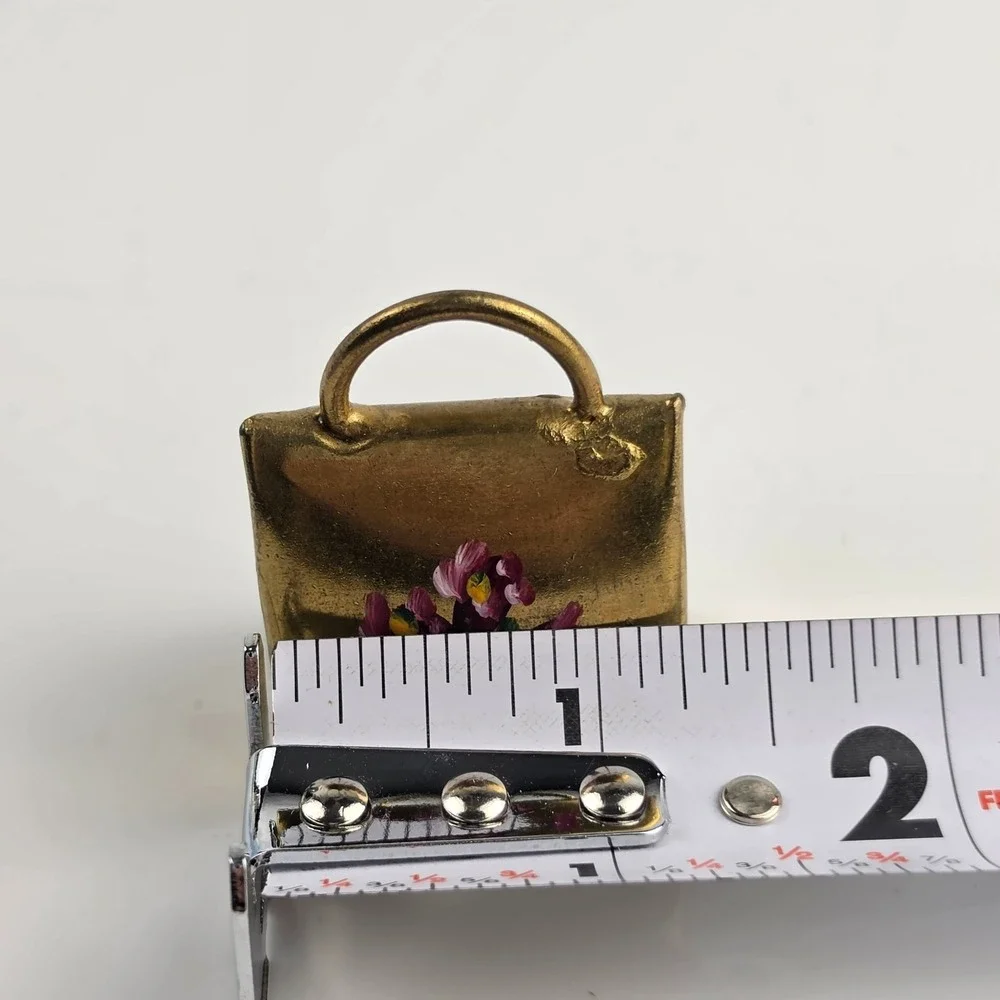 Vintage Switzerland Souvenir Bell Hand Painted Bag Shape Metal